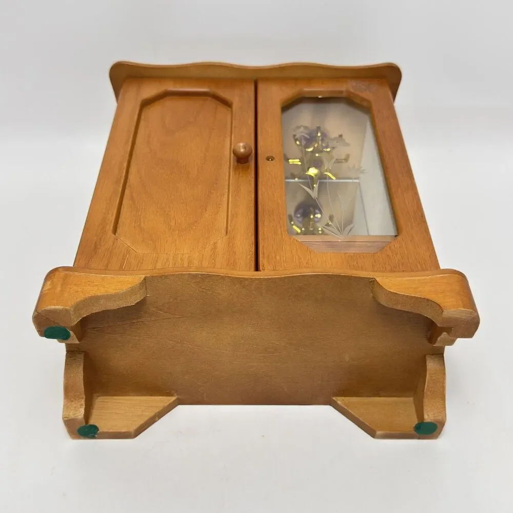 Vintage Wooden Jewelry Box Armoire Wood Tabletop Jewelry Organizer With Mirror